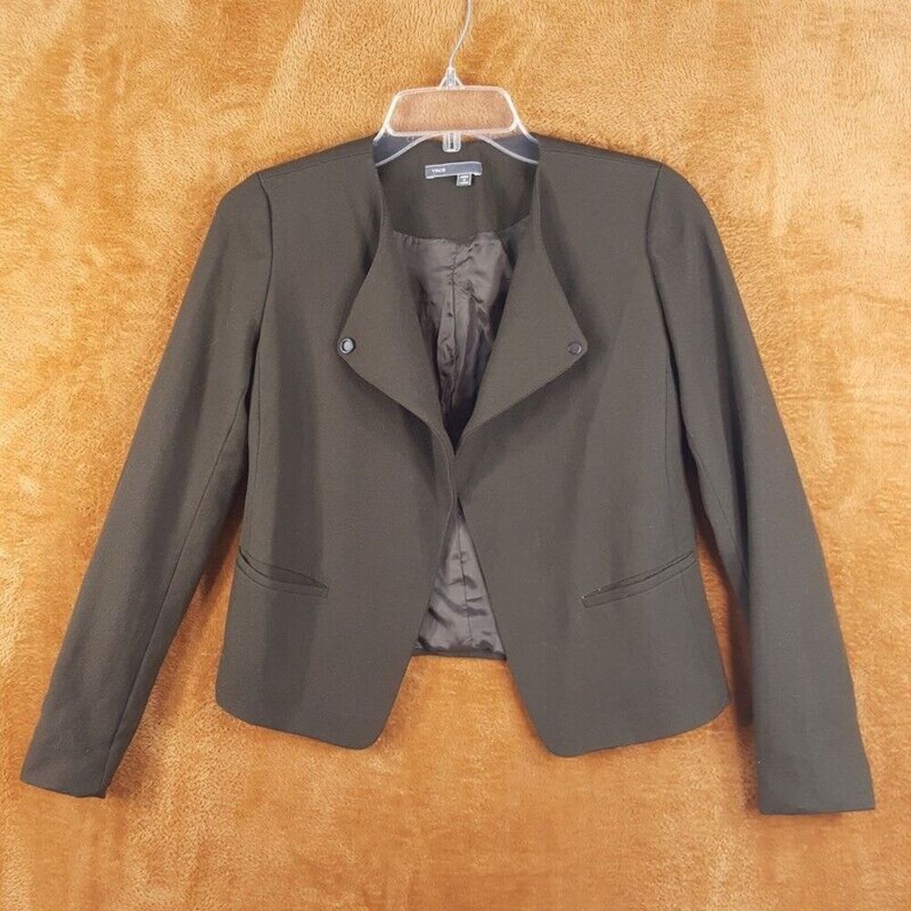 VINCE Womens Jacket Size 2 Green Wool Blend Blazer Lined Double Snap Top Closure